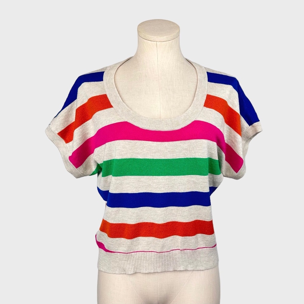 Say What Multicolor Striped Knit Short Sleeve Sweater Top